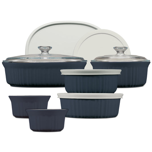 CorningWare Ceramic Bakeware Set with Lids, Chip and Crack Resistant Stoneware Baking Dish, Microwave, Dishwasher, Oven, Freezer and Fridge Safe, 12-Piece French Navy - CookCave