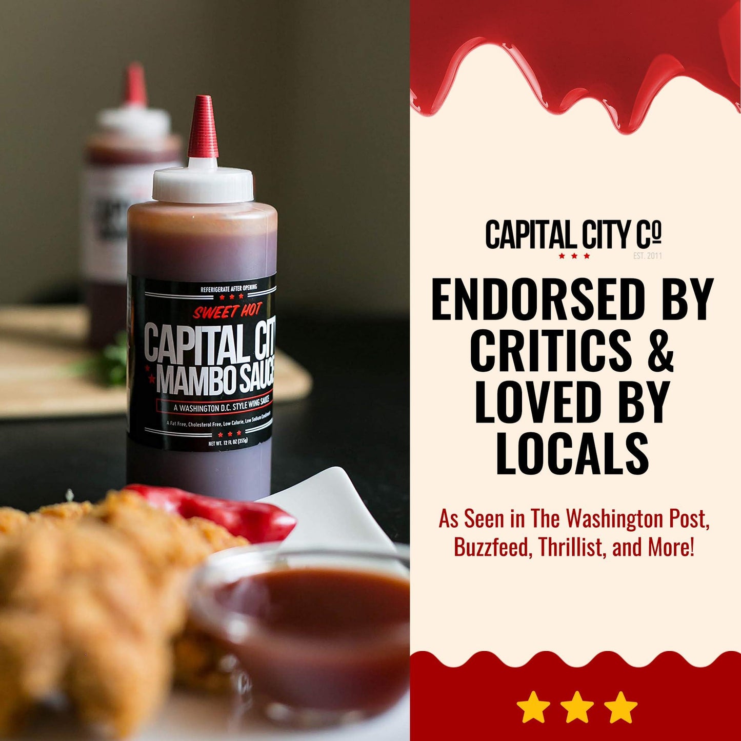 Capital City Mambo Sauce - Variety 2 Pack - Sweet Hot & Mild | Washington DC Wing Sauces | Perfect Condiment Topping for Wings, Chicken, Pork, Beef, Seafood, Burgers, Rice or Noodles | 12 fl oz Bottles - CookCave