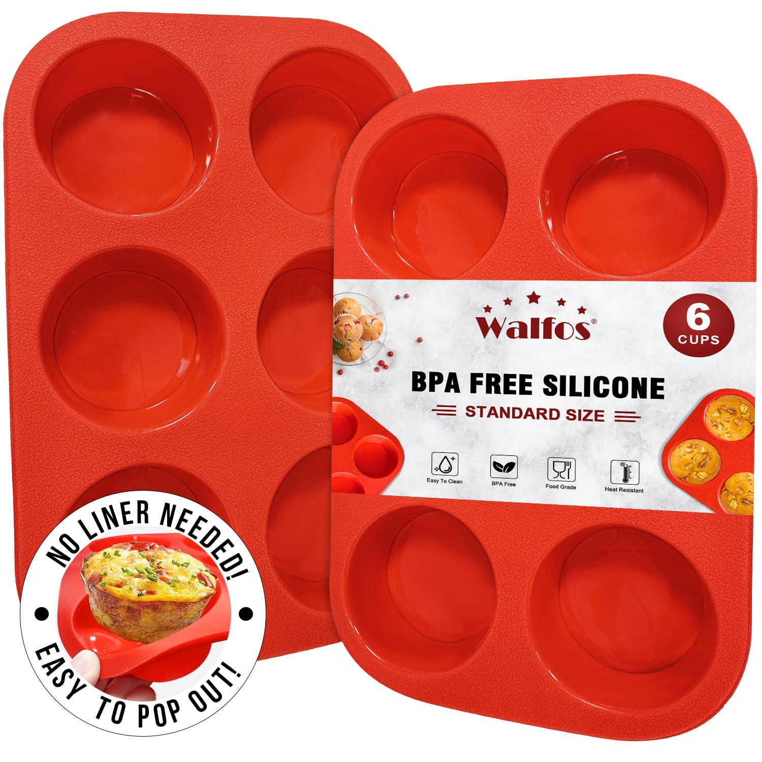 walfos Silicone Muffin Pan - 6 Cup Non-Stick Silicone Cupcake Pan, Just PoP Out! Food Grade and BPA Free Baking Cups, Perfect for Egg Muffin, Cupcake, Dishwasher Safe (2 Pack Muffin Pan) - CookCave