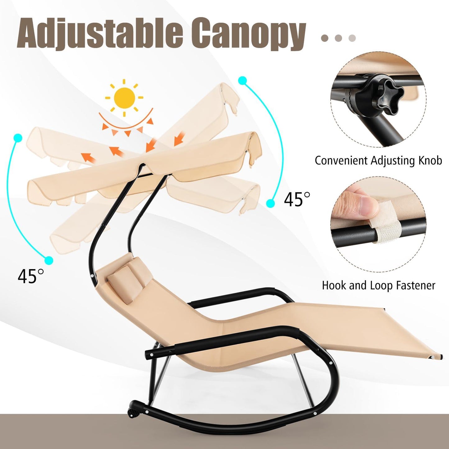 Tangkula 2 Person Lounge Chair with Adjustable Canopy, Outdoor Chaise Lounge with 2 Detachable Pillows and Wheels, Extra Large Double Patio Hammock Bed Swing for Backyard, Poolside - CookCave