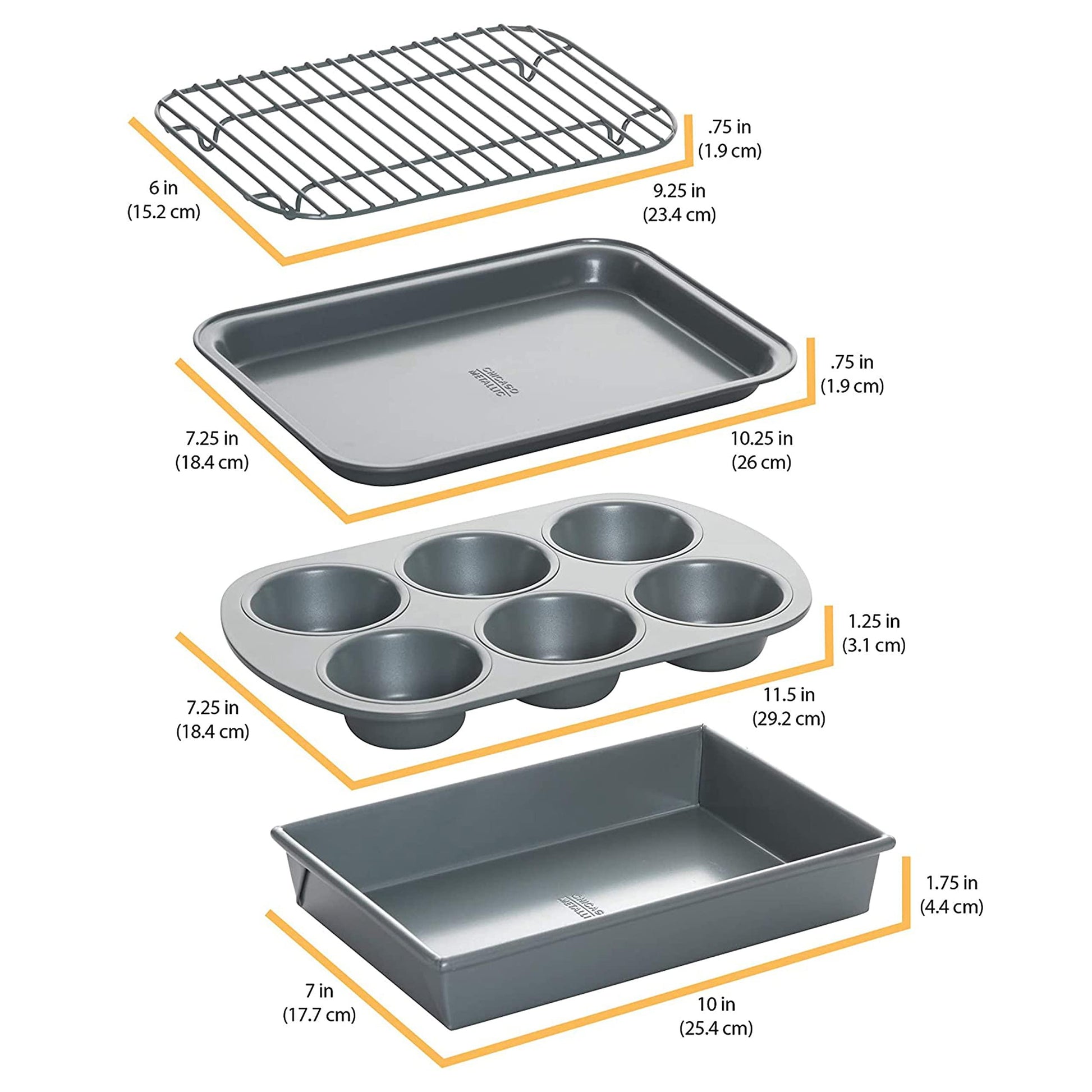 Chicago Metallic Non-Stick Toaster Oven Bakeware Set, 4-Piece, Carbon Steel - CookCave