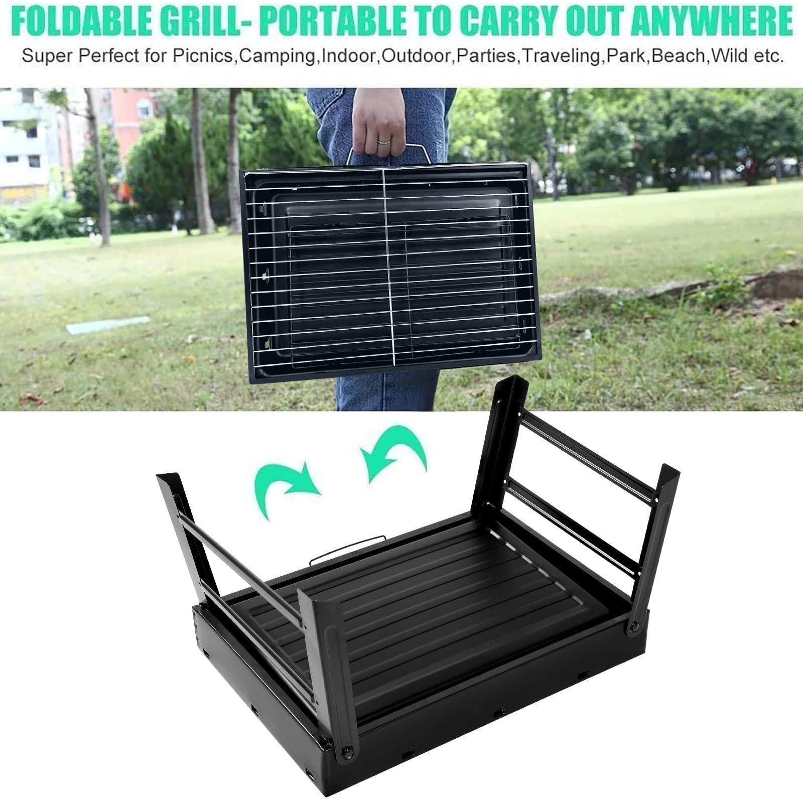 Barbecue Grill, Charcoal Grill Folding Portable Lightweight Barbecue Grill Tools for Outdoor Grilling Cooking Camping Hiking Picnics Tailgating Backpacking Party (Medium) - CookCave