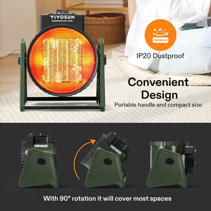 VIVOSUN 1500W Portable Greenhouse Heater, 1500W/750W Electric Heater with 3 Modes for Fast Heating, Overheat Protection and Dust Proof for Grow Tent, Patio, Outdoor - CookCave