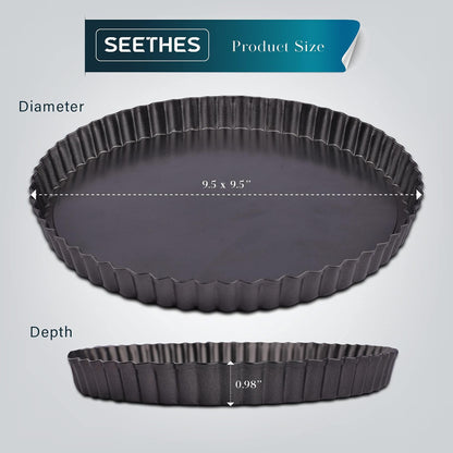 SEETHES Tart Pan Black Carbon Steel, Non-Stick Quiche Pan, Tart Pan 9 inch removable bottom and 10 Baking Parchments-Oven and Dishwasher Safe - CookCave