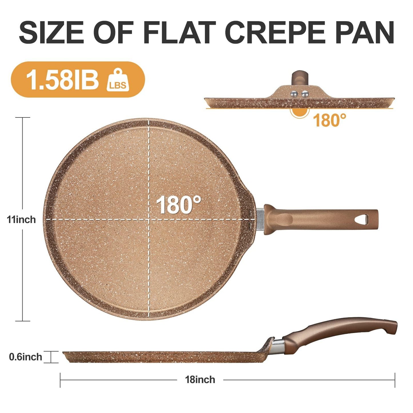 Innerwell 11 inch Nonstick Crepe Pan, Granite Coating Flat Skillet Dosa Tawa Tortilla Pan, Large Pancake Griddle Comal Pan, Compatible with All Stovetops, PFOA Free - CookCave