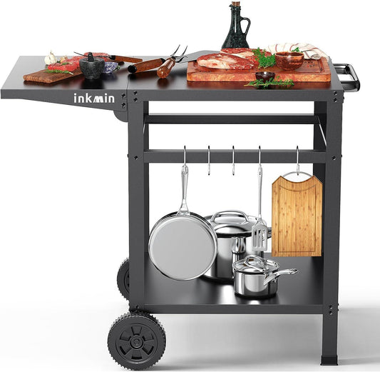 inkmin Pizza Oven Cart Table Outdoor Grill Cart Double-Shelf Movable BBQ Grill Table Stand Stainless Kitchen Food Prep Trolley Worktable Commercial Multifunctional Portable Dining Cart (Double-Deck) - CookCave