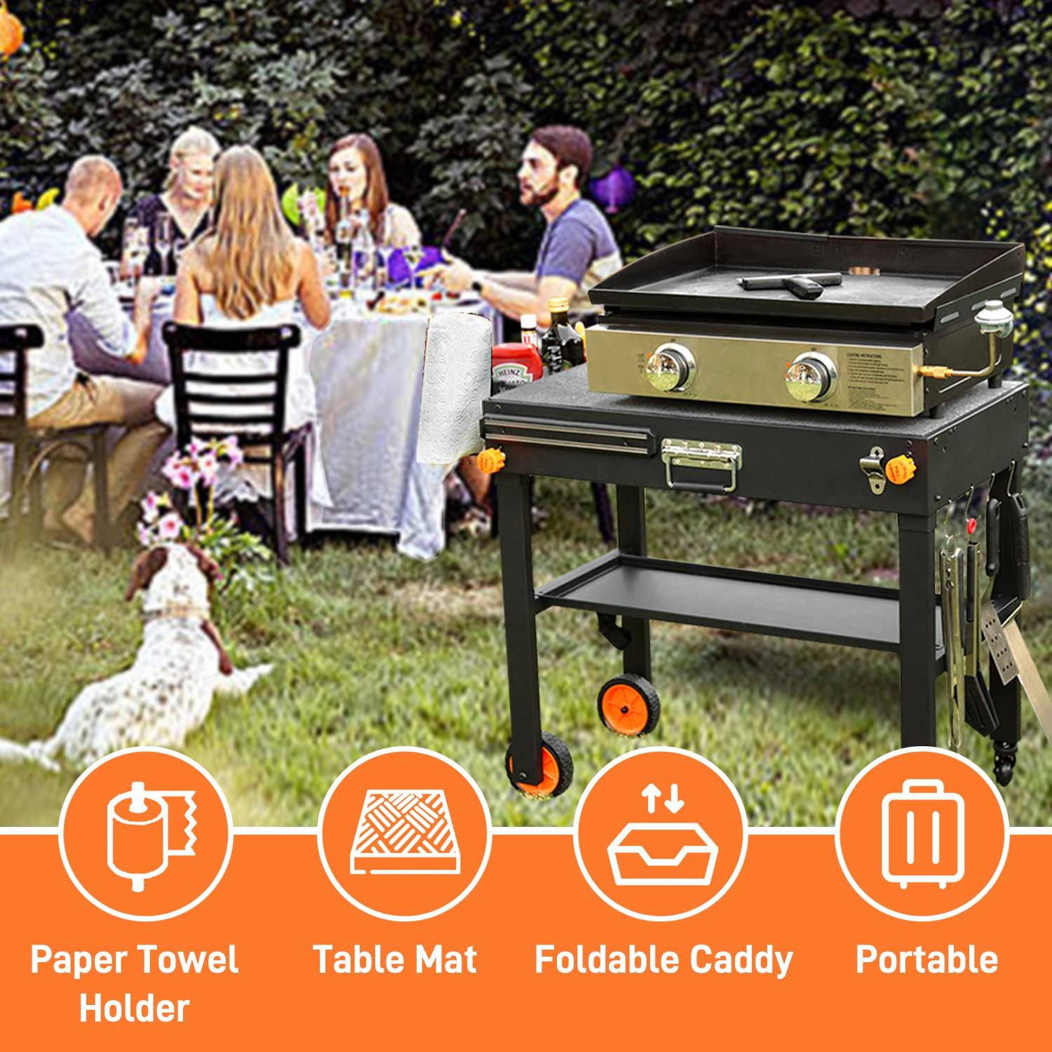 EUTRKei Grill Table for Blackstone Griddle, Portable Griddle Table with Caddy - Fit 17” or 22” Other Tabletop Grill, Foldable Ninja Grill Stand& Blackstone Griddle Stand for Outdoor Tailgating-Camping - CookCave