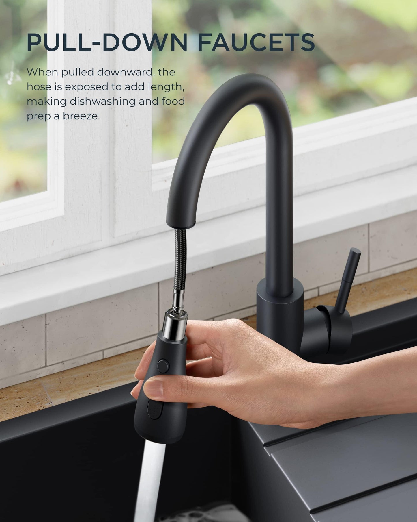 FORIOUS Black Kitchen Faucet, 304 Stainless Steel Kitchen Faucet with Pull Down Sprayer, Commercial Utility Pull Out Sink Faucet, Single Handle High Arc Kitchen Sink Faucets for RV, Laundry, Bar - CookCave