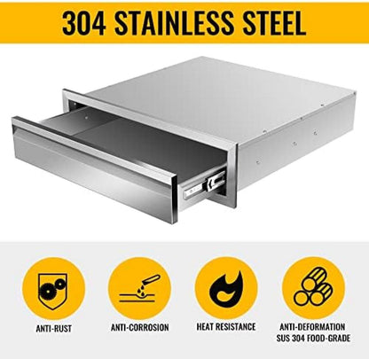 Outdoor Kitchen Drawers, Flush Mount Double BBQ Access Drawers Stainless Steel with Recessed Handle, BBQ Island Drawers for Outdoor Kitchens Or Grill Station,-24W X 6.5H X 23D Inch - CookCave