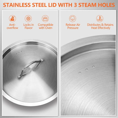 Falaja Stainless Steel Stock Pot - Big Pots for Cooking - Heavy Duty Induction Pot - Soup Pot with Lid - 12 Quart - CookCave