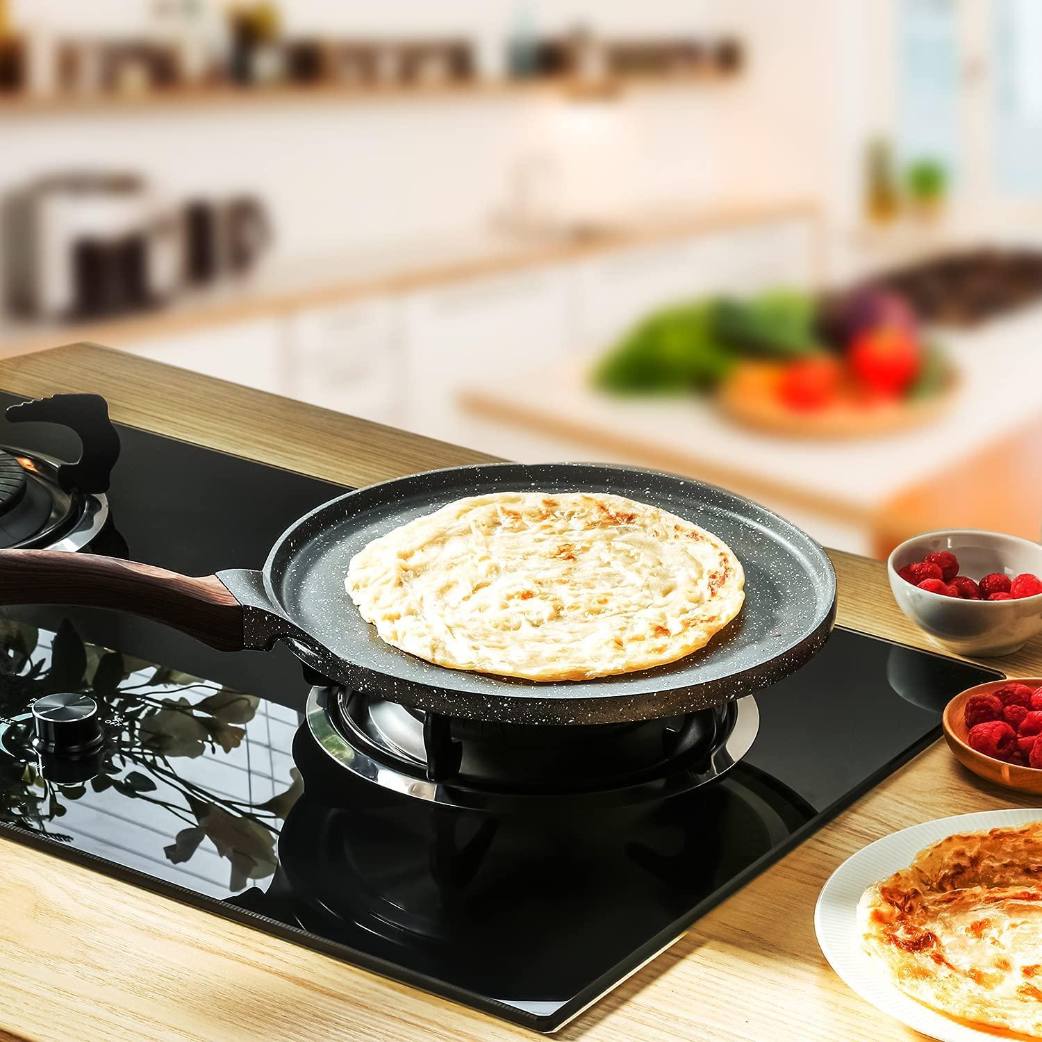 SENSARTE Nonstick Crepe Pan, Swiss Granite Coating Dosa Pan Pancake Flat Skillet Tawa Griddle 12-Inch with Stay-Cool Handle, Induction Compatible, PFOA Free - CookCave