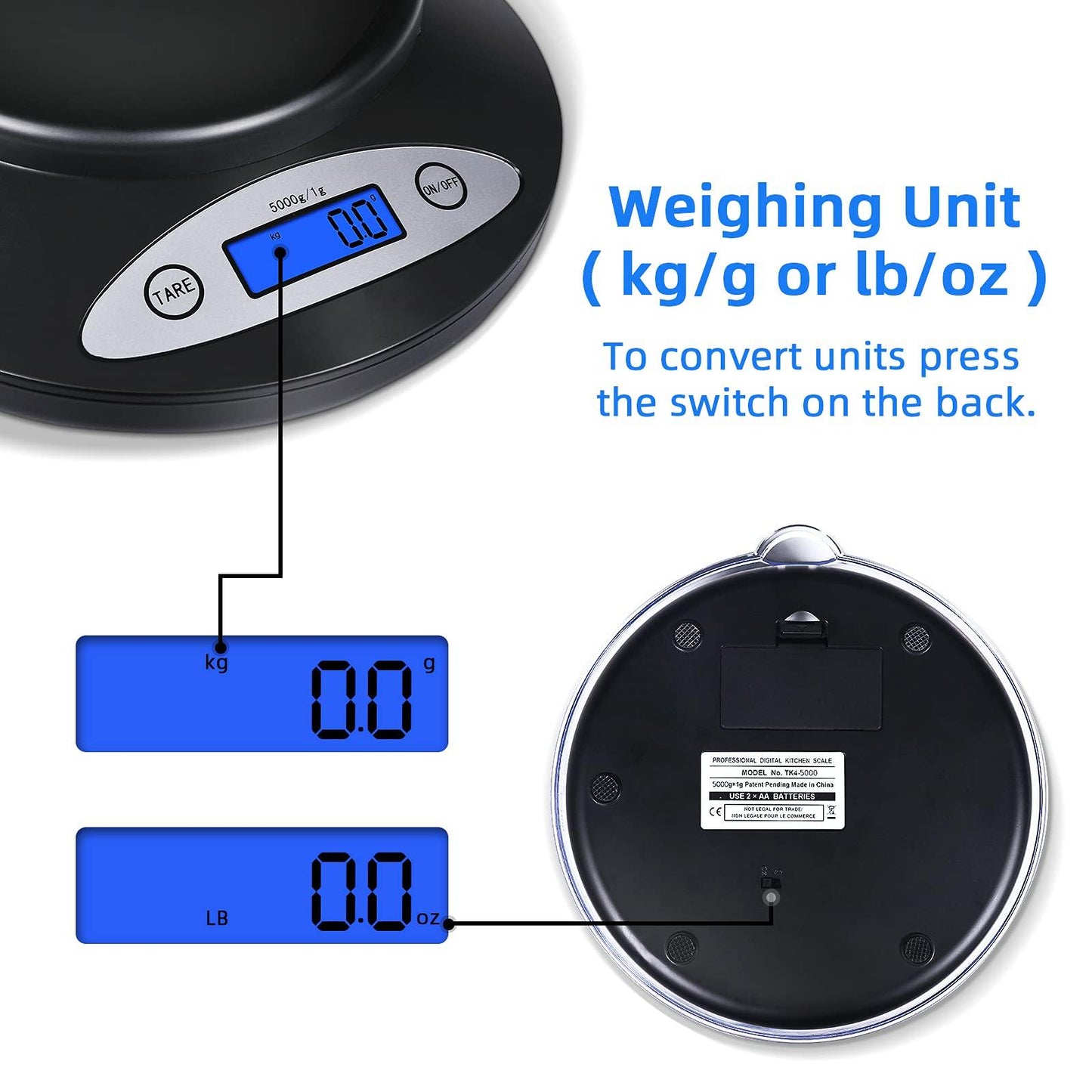 THINKSCALE Digital Kitchen Scale, Highly Accurate 5000g/11lb x 0.1oz, Food Scale for Cooking, Baking and Weight Loss, Kitchen Scale with Bowl 2 Modes and Tare Features, Back-lit LCD Display - CookCave