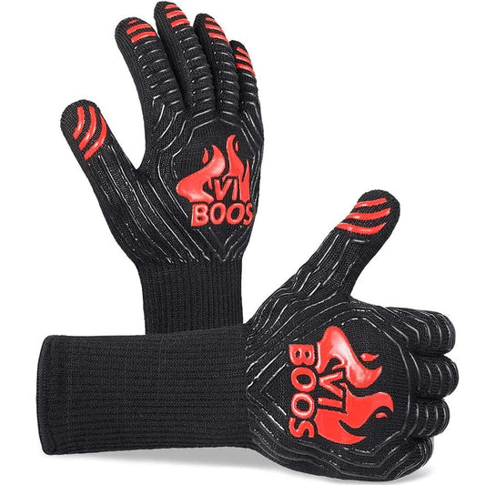 BBQ Gloves, 1472℉ Extreme Heat Resistant Grilling Gloves for Cooking,Baking and for Smoker, Silicone Insulated Cooking Oven Mitts, 13 Inch Long Non-Slip Potholder Gloves,1 Pair (Black & Red) - CookCave