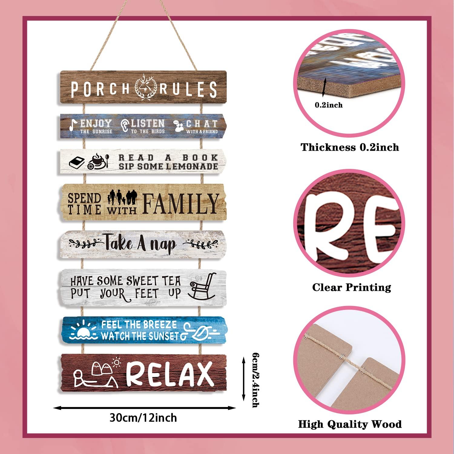 HLNIUC Porch Rules Porch Rules Wall Decor,Relax Sign Wooden Plaques,Inspirational Hanging kits,Family Positive Sayings Wall Art set of 8(19x12inch) Farmhouse Decor For Garden Yard Porch Home Decor - CookCave