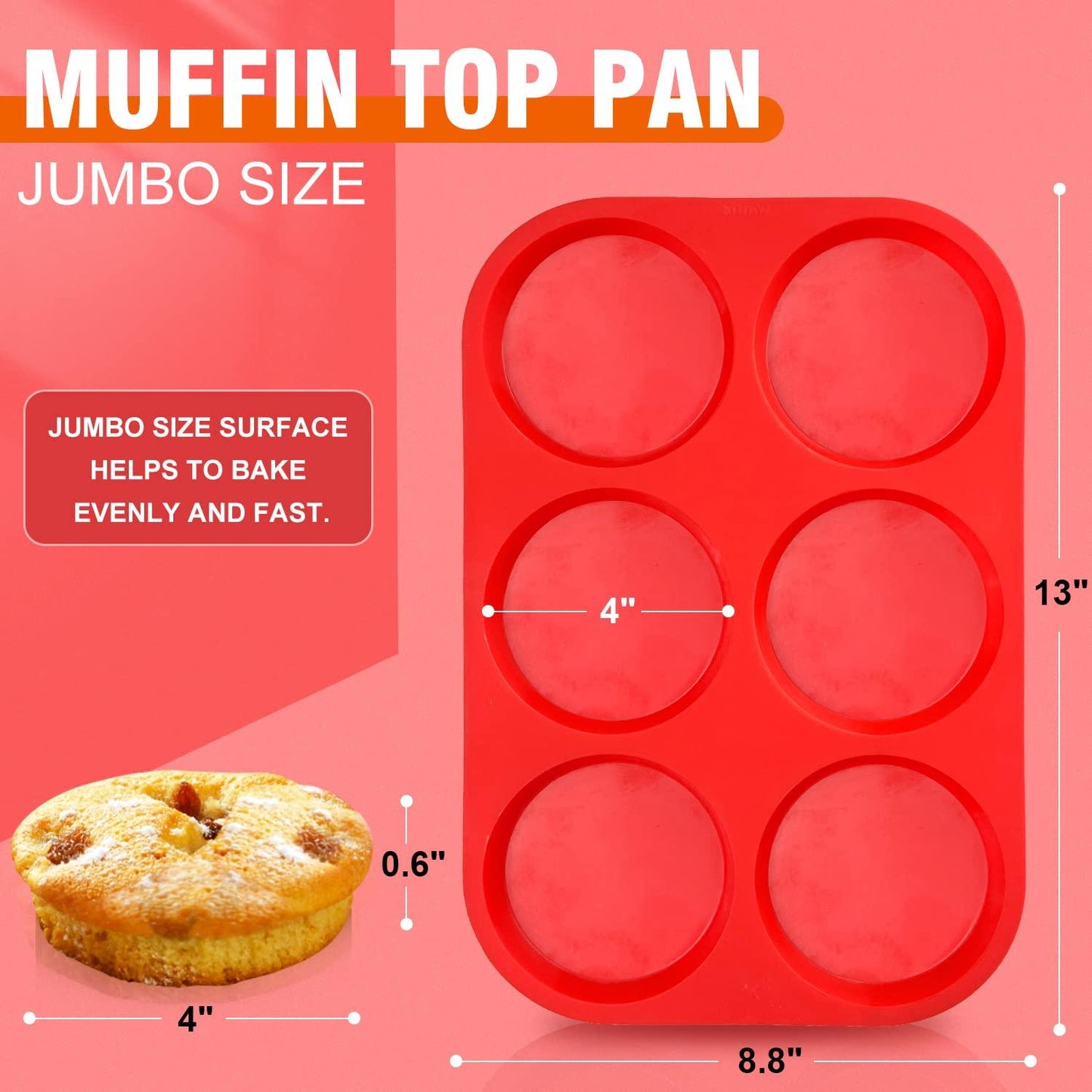 Walfos Silicone Muffin Top Pans for Baking 4inch Jumbo Size, Perfect Results Premium Non-Stick Bakeware Egg Baking Pan, Great for Eggs, Hamburger Bun, Muffin Top and More, Food Grade & BPA Free, 2pcs - CookCave