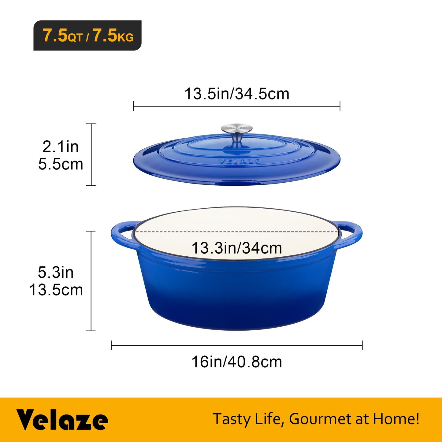 Velaze 7.5 QT Enameled Oval Dutch Oven Pot with Lid, Cast Iron Dutch Oven with Dual Handles for Bread Baking, Cooking, Frying, Non-stick Enamel Coated Cookware - CookCave
