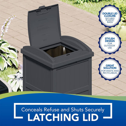 Suncast Trash Hideaway 33 Gallon Rectangular Garbage Trash Can Bin with Secure Latching Lid and Solid Bottom Panel for Outdoor Use, Cyberspace - CookCave