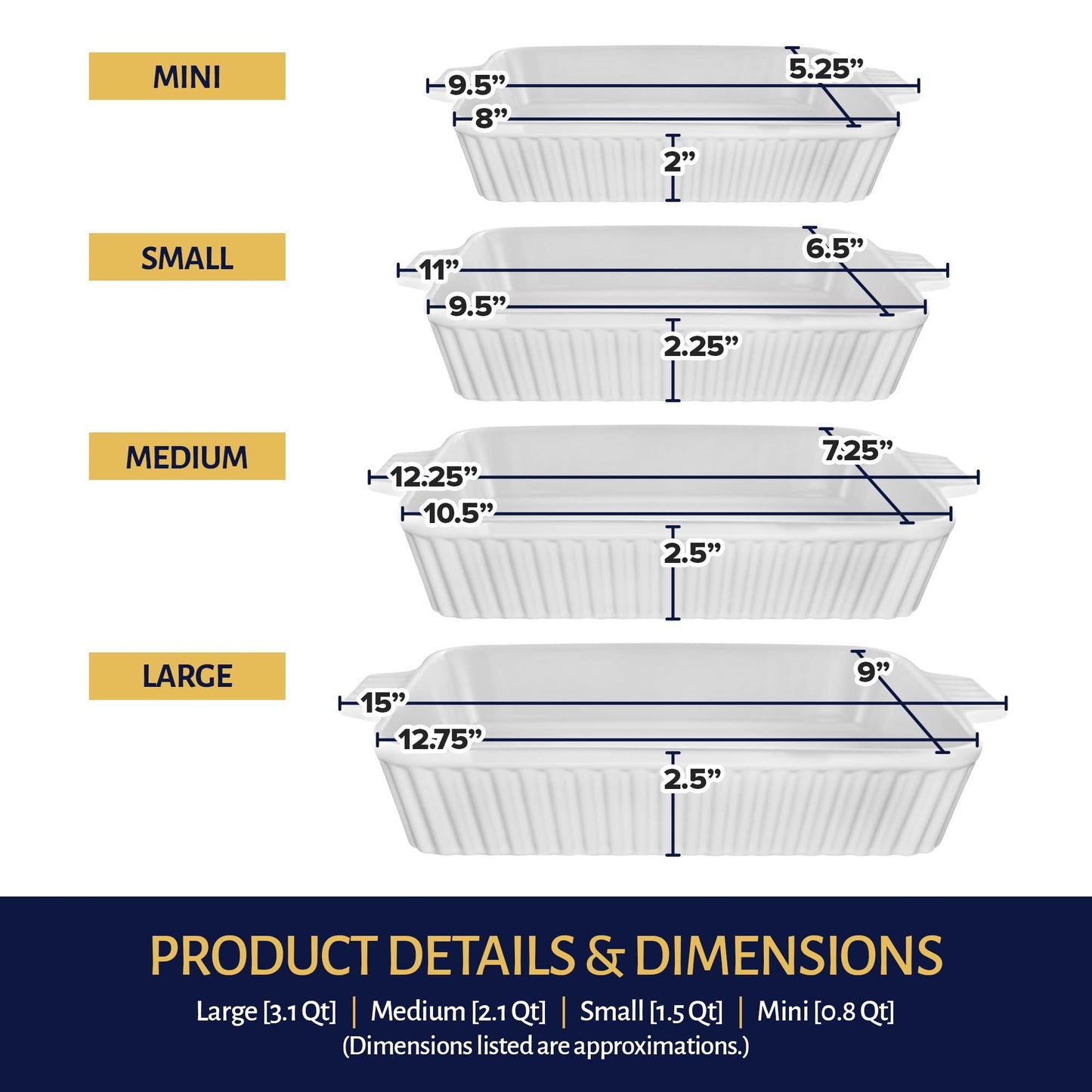 Modern Innovations (Set of 4) White Casserole Dishes for Oven, Ceramic Baking Dishes Oven Safe Deep Dish Lasagna Pan with Handles, Ceramic Bakeware Set, Wedding Gifts [9.5"|11"|12.25"|15"] - CookCave