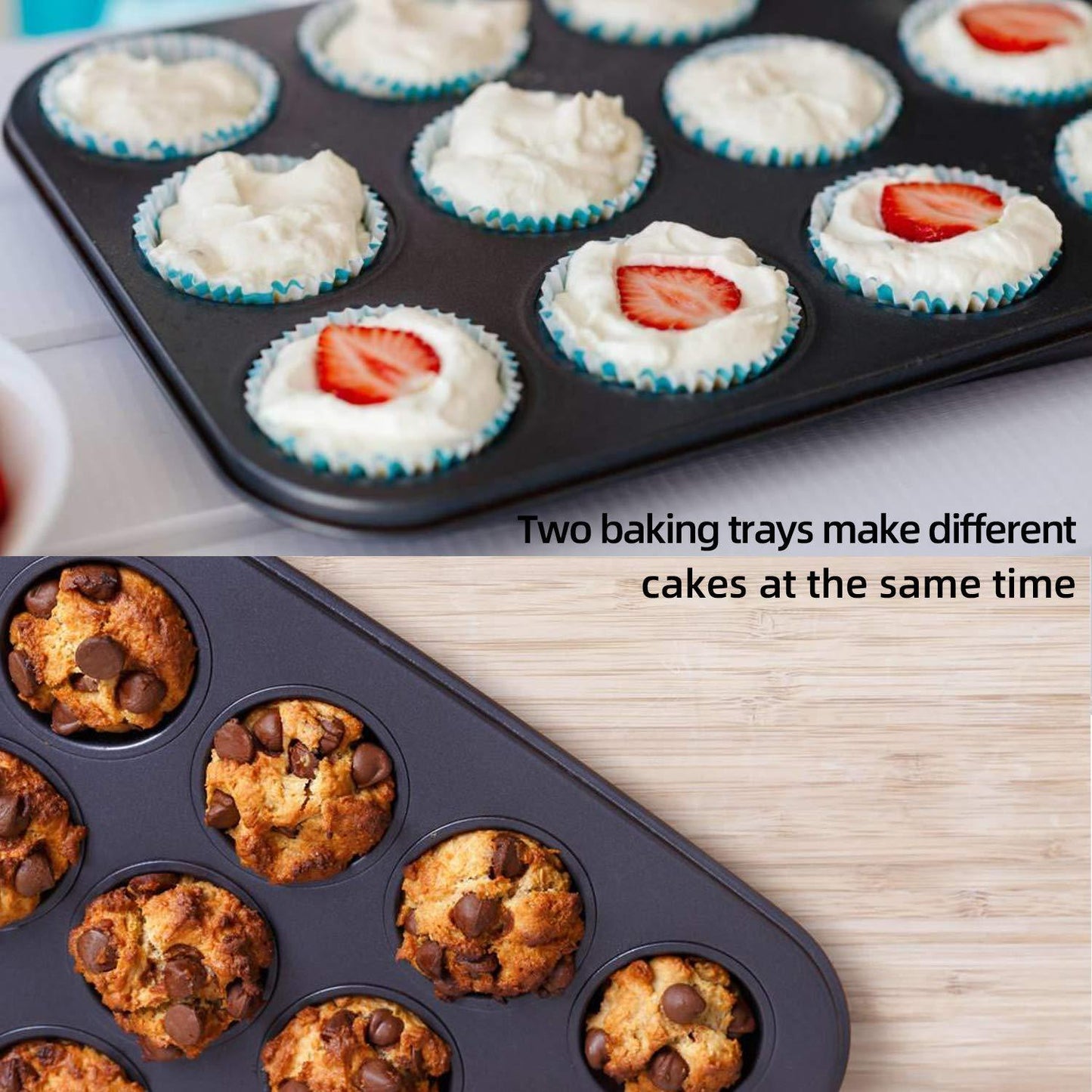 Muffin Pan, 12 Cupcake Pan, 2 Sets of Nonstick Brownie Bakeware Muffin Tin, Cupcake Tray, Baking Pan for Kitchen Oven, Black 13.9 x 10.5 x 1.2 inches - CookCave