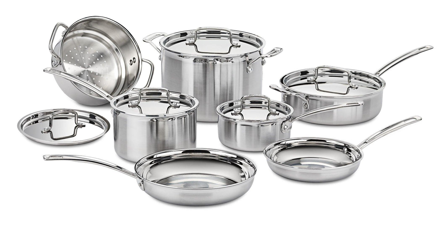 Cuisinart 12 Piece Cookware Set, MultiClad Pro Triple Ply, Silver, MCP-12N - CookCave