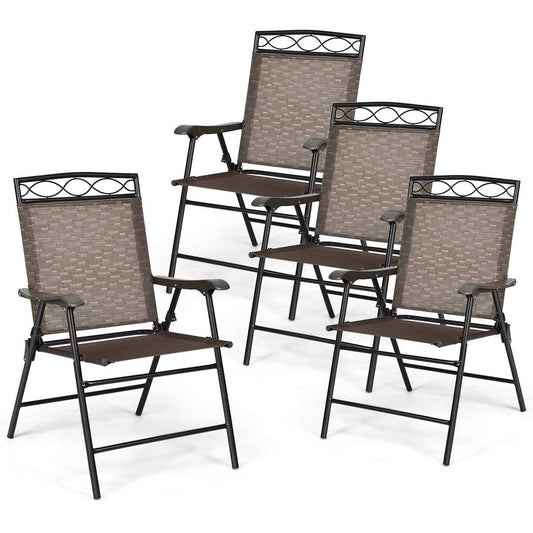 Giantex Set of 4 Patio Folding dining chairs for Camping, Beach, Backyard, Deck Portable w/Armrest and Metal Frame, 4-Pack (Brown) - CookCave