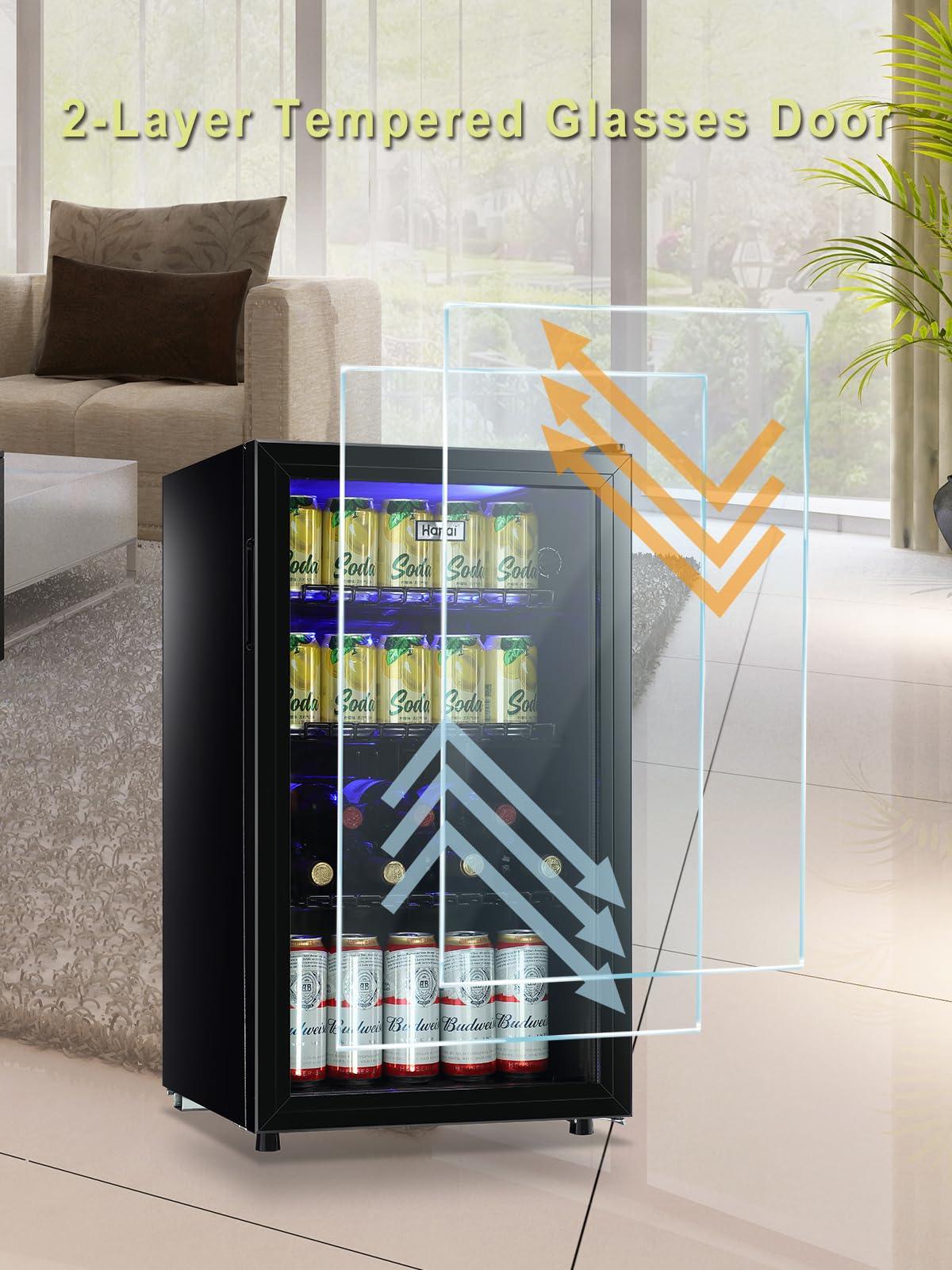 WANAI Beverage Refrigerator Cooler Fridge Glass Door 125Can Beer Fridge Beverage Cooler Drinks Wines Juice Soda Cooler Adjustable Shelves LED Lights Temp Control for Home Office Dorm Bar 3.5 Cu. Ft - CookCave