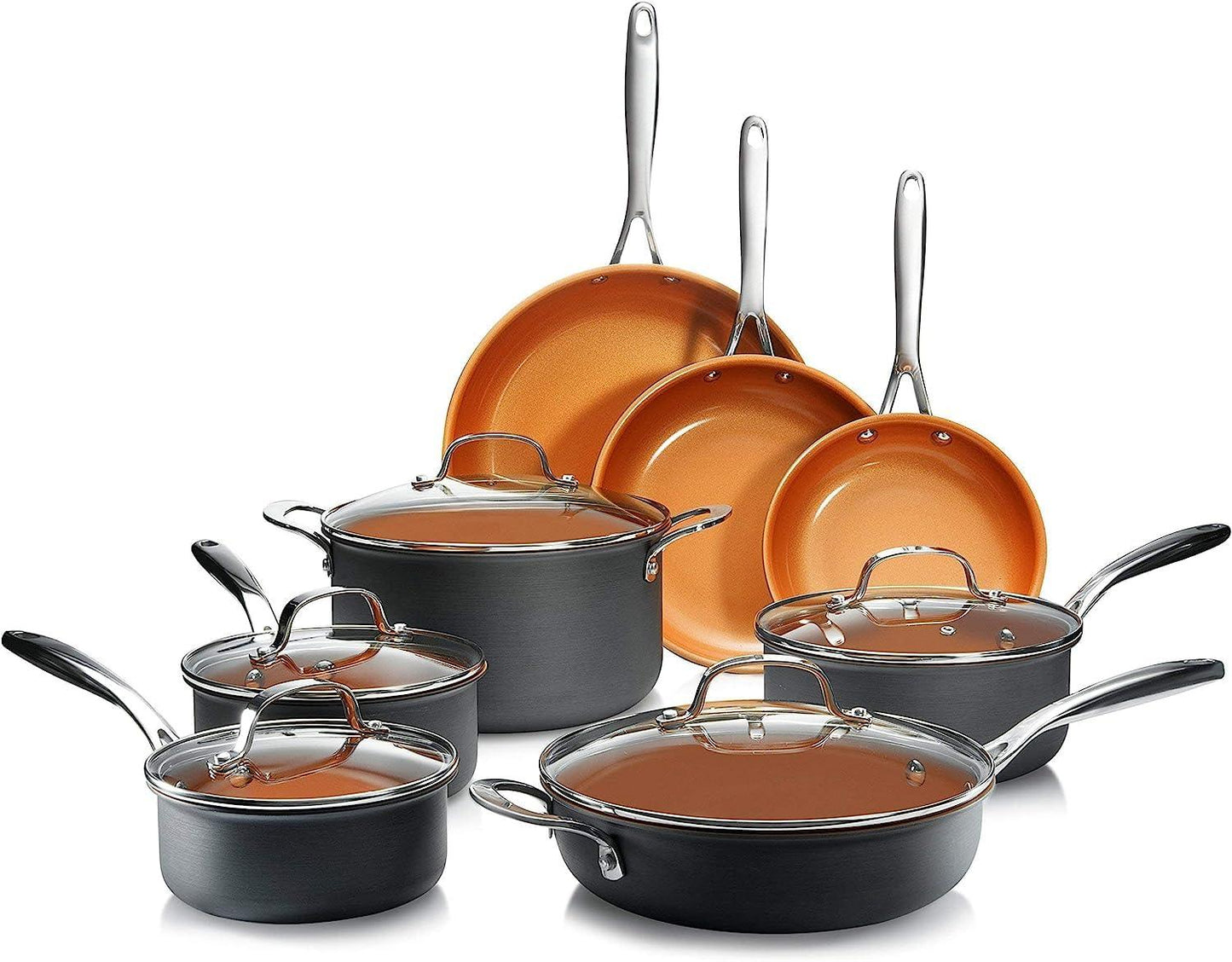 Gotham Steel Pro 13 Pc Ceramic Pots and Pans Set Non Stick Cookware Sets Pot and Pan Set, Kitchen Cookware Sets, Ceramic Cookware Set, Hard Anodized Cookware Set, Pot Set, Dishwasher Safe, Copper - CookCave