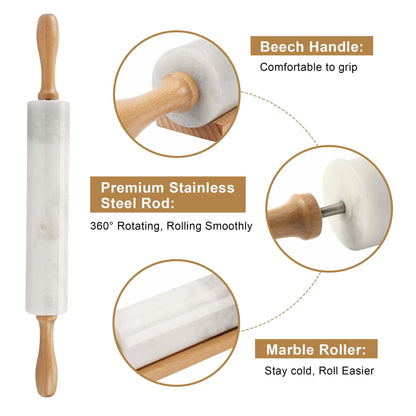 Koville Luxury African Marble Rolling Pin, Non-Stick Polished Dough Roller, Pasta, Dumpling, Fondant, Pie Crust, Bread, Pizza Dough, Kitchen Baking Pastry Tools with Mat/Scraper（Namib Fantasy） - CookCave