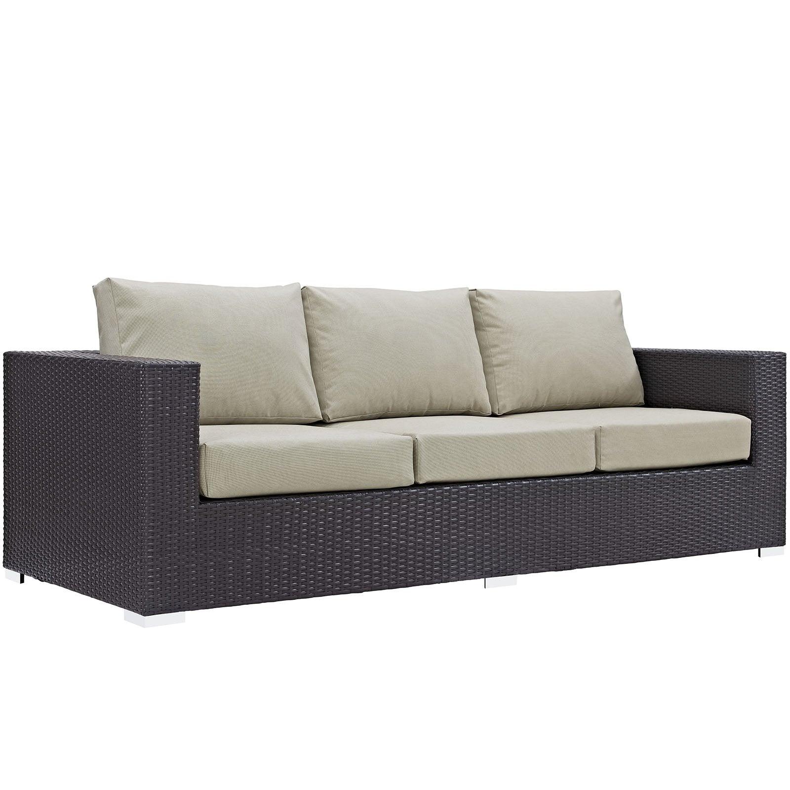 Modway Convene Wicker Rattan Outdoor Patio Sofa in Espresso Beige - CookCave