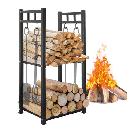 GREENER 31.6'' Tall 2-Tier Log Holder Rack for Firewood, Fireplaces, Wood Stoves and Outdoor Patios - CookCave