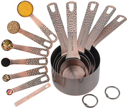 Measuring Cups and Spoons, Copper Measuring Cups and Spoons set, Stainless Steel Copper Plated 14 Piece Set of 5 Copper Measuring Cups and 6 Copper Measuring Spoons,1Leveler and 2Rings, Kitchen Tool - CookCave