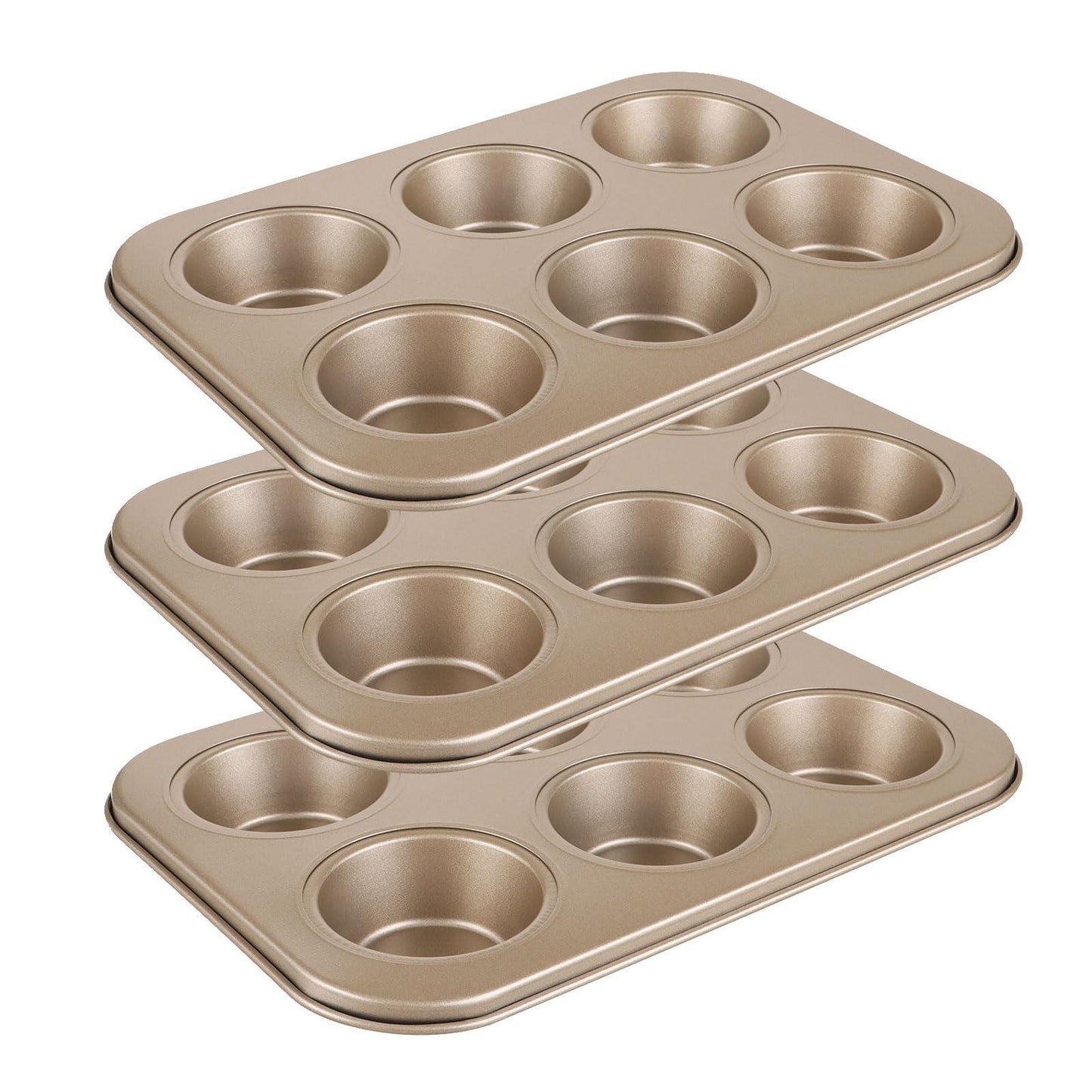 Oungy 3 PACK Non-Stick Round 6-Cup Standard Muffin Baking Pan Set Carbon Steel Cupcake Pan Muffin Tin Perfect for Making Muffins or Cupcakes, 10.6 x 7.3 x 1.2 inch - CookCave