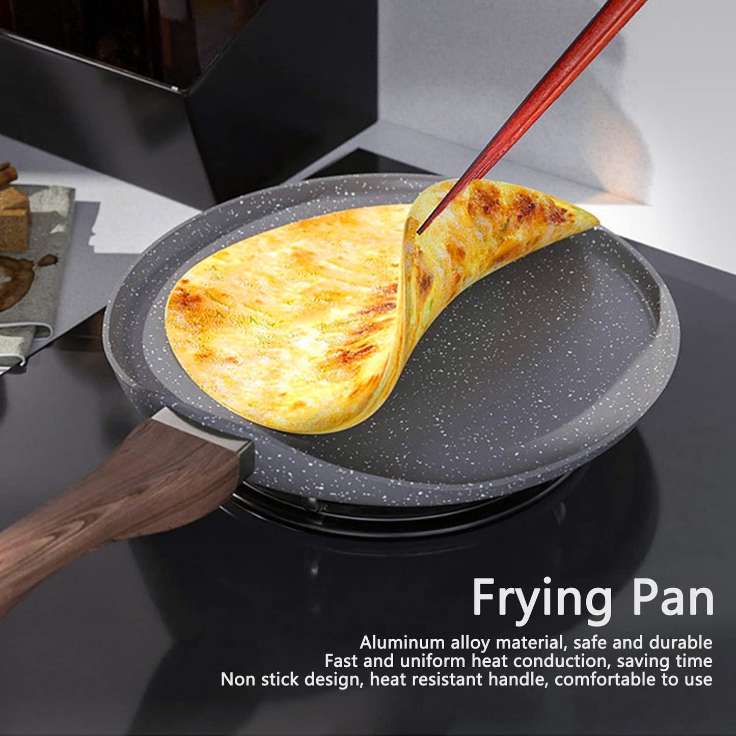 Tyenaza Nonstick Crepe Pan, 9 Inch Flat Skillet Pan Dosa Tawa Omelette Tortilla Crispy Pan Pancake Cooking Pan Frying Pan for Kitchen, Compatible with All Stovetops - CookCave