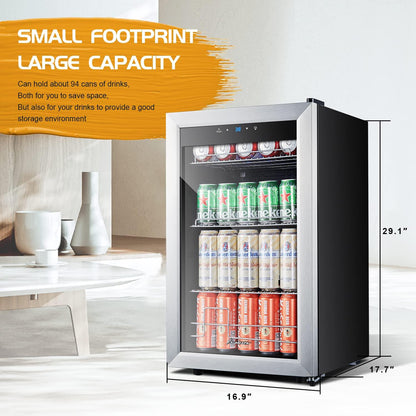 Kalamera Mini Beverage Refrigerator Freestanding- 102 Cans Capacity Beverage Cooler- for Soda, Water, Beer or Wine - For Kitchen or Bar with Whit Interior Light - CookCave