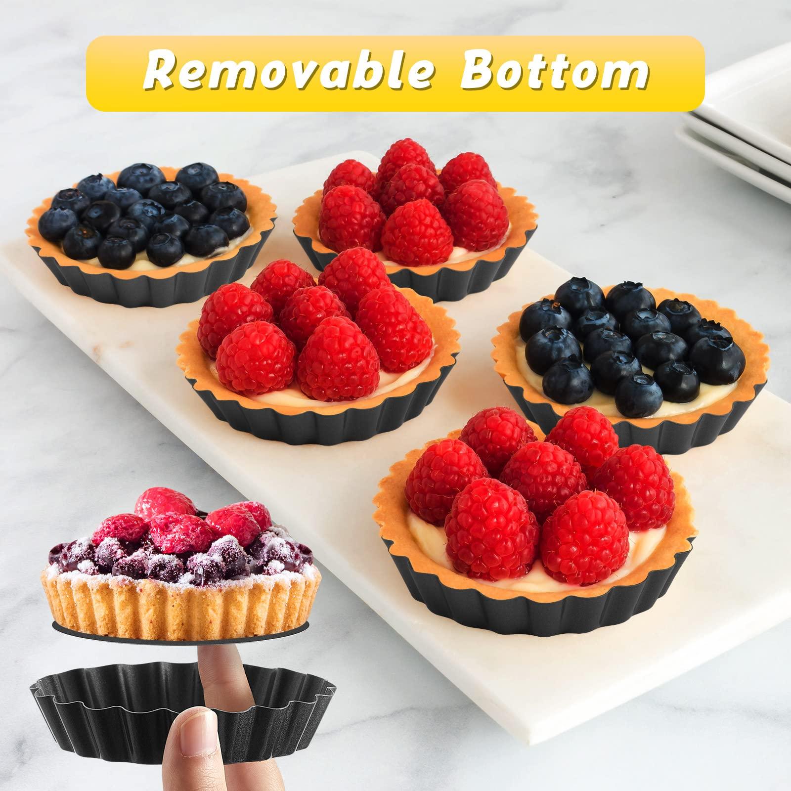 Uiifan 32 Pcs Mini Tart Pans Egg Tart Molds with Removable Bottom Round Nonstick Quiche Pan Mini Pie Pans Mini Tart Shells Bakeware Mold Fluted Side for Mousse Cake Dessert Baking (Black Gray,3 Inch) - CookCave