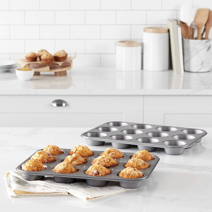 Amazon Basics Nonstick Round Muffin Baking Pan, 12 Cups, Set of 2, Gray, 13.9x10.55x1.22" - CookCave