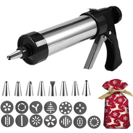 Cookie Press,Cookie Press For Baking-Stainless Steel Cookie Press Gun+13 Cookie Discs+8 Icing Nozzles+Christmas Cookie Bag,Spritz Cookie Press Gun Kit for Making and Decorating Cookies - CookCave