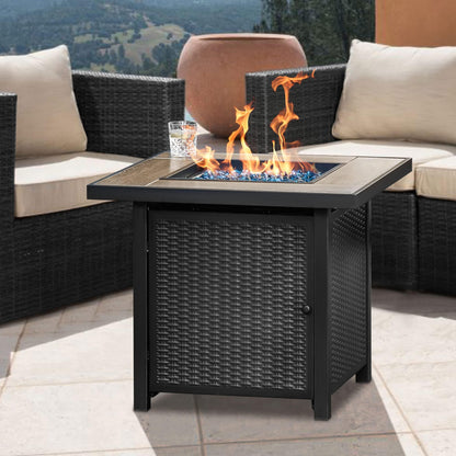 BALI OUTDOORS Propane Gas Fire Pit Table, 30 inch 50,000 BTU Square Gas Firepits with Fire Glass for Outside - CookCave