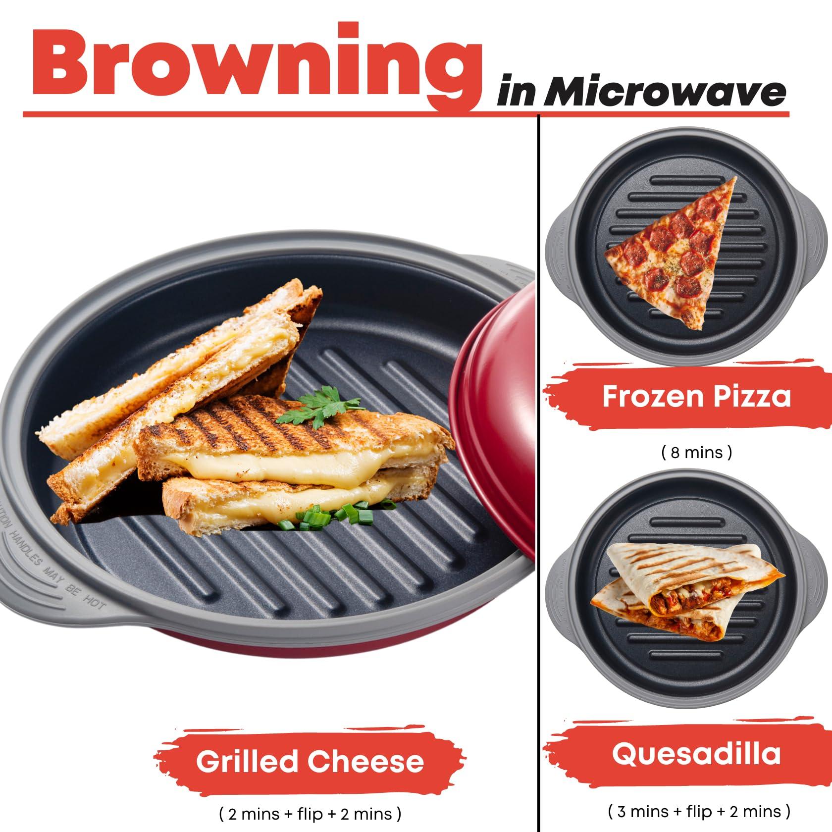 MACONEE Microwave Grill Pan | Microwave Griller, Griddle & Crisper Pan with Lid for Grilling, Browning, and Crisping Foods Microwave Cookware for Grill Meat, Sandwich & Vegetable inside a Microwave - CookCave