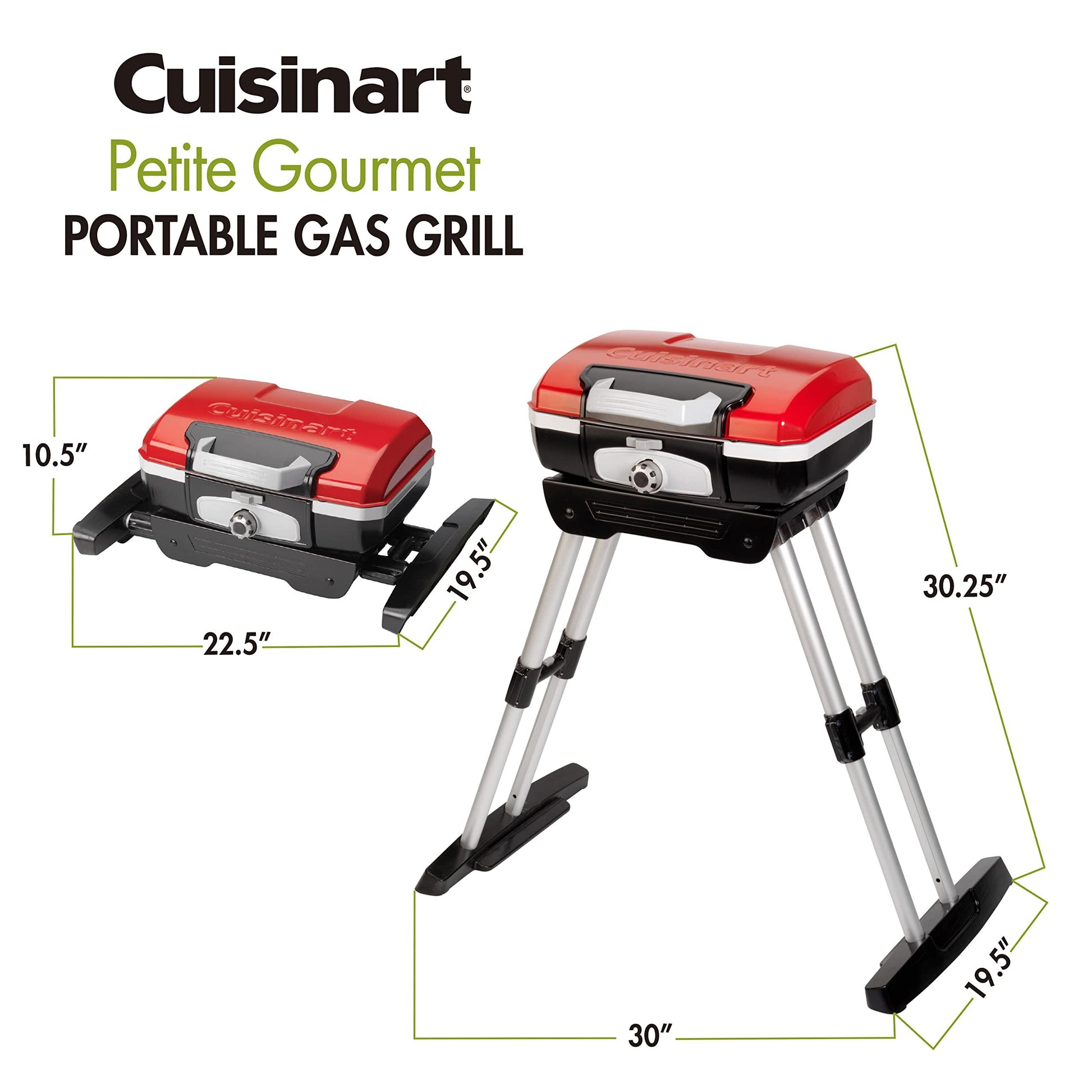 Cuisinart CGG-180 Petit Gourmet Portable Gas Grill with VersaStand, Red - CookCave