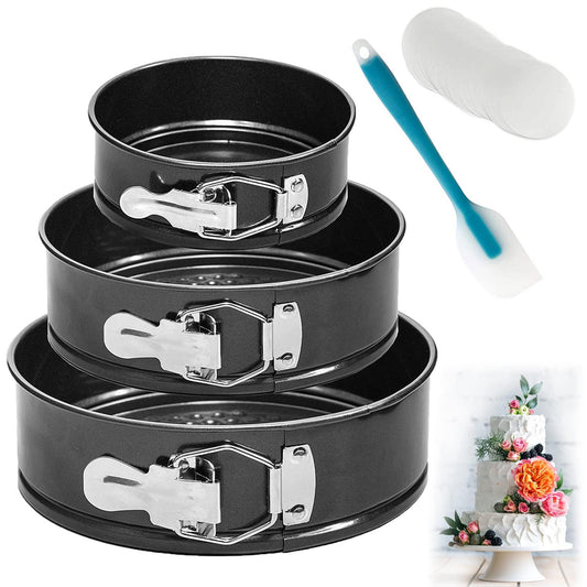 WERTIOO Springform Pan set, (4"/7"/9") Set of 3 Round Baking Pans, Nonstick Leakproof Cake Pan Bakeware Cheesecake Pan with 50 Pcs Parchment Paper Liners and 1 Silicone Spatula - CookCave