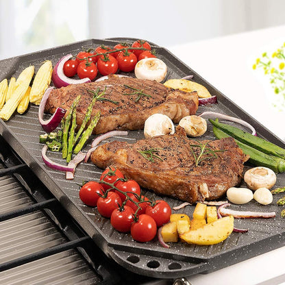 SENSARTE Nonstick Griddle Grill Pan, Reversible Grill & Griddle Pan, Two Burner Cast Aluminum Griddle, Portable for Indoor Stovetop or Outdoor Camping BBQ, 19.5" x 10.7" (Grey) - CookCave