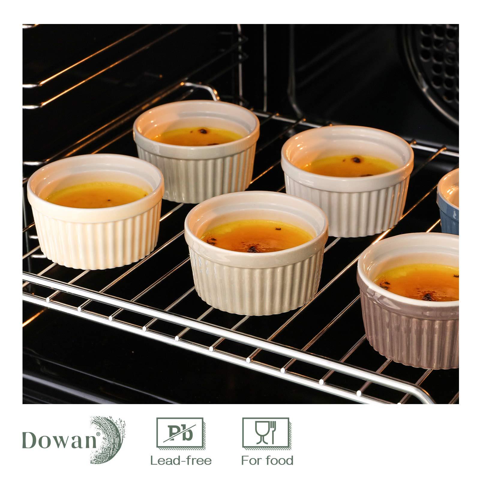 DOWAN Ramekins 4 oz Oven Safe - Creme Brulee Ramekins for Baking, Porcelain Ramekins Oven Safe, Classic Style Souffle Ramekins Bowls, Set of 6, Multi Brown - CookCave