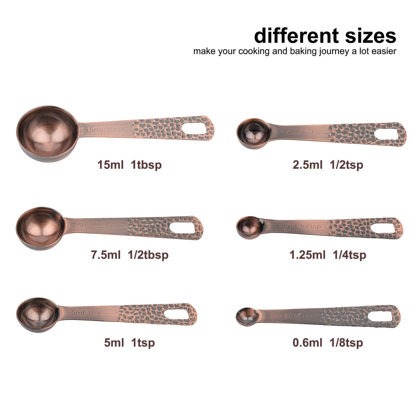 Measuring Cups and Spoons, Copper Measuring Cups and Spoons set, Stainless Steel Copper Plated 14 Piece Set of 5 Copper Measuring Cups and 6 Copper Measuring Spoons,1Leveler and 2Rings, Kitchen Tool - CookCave