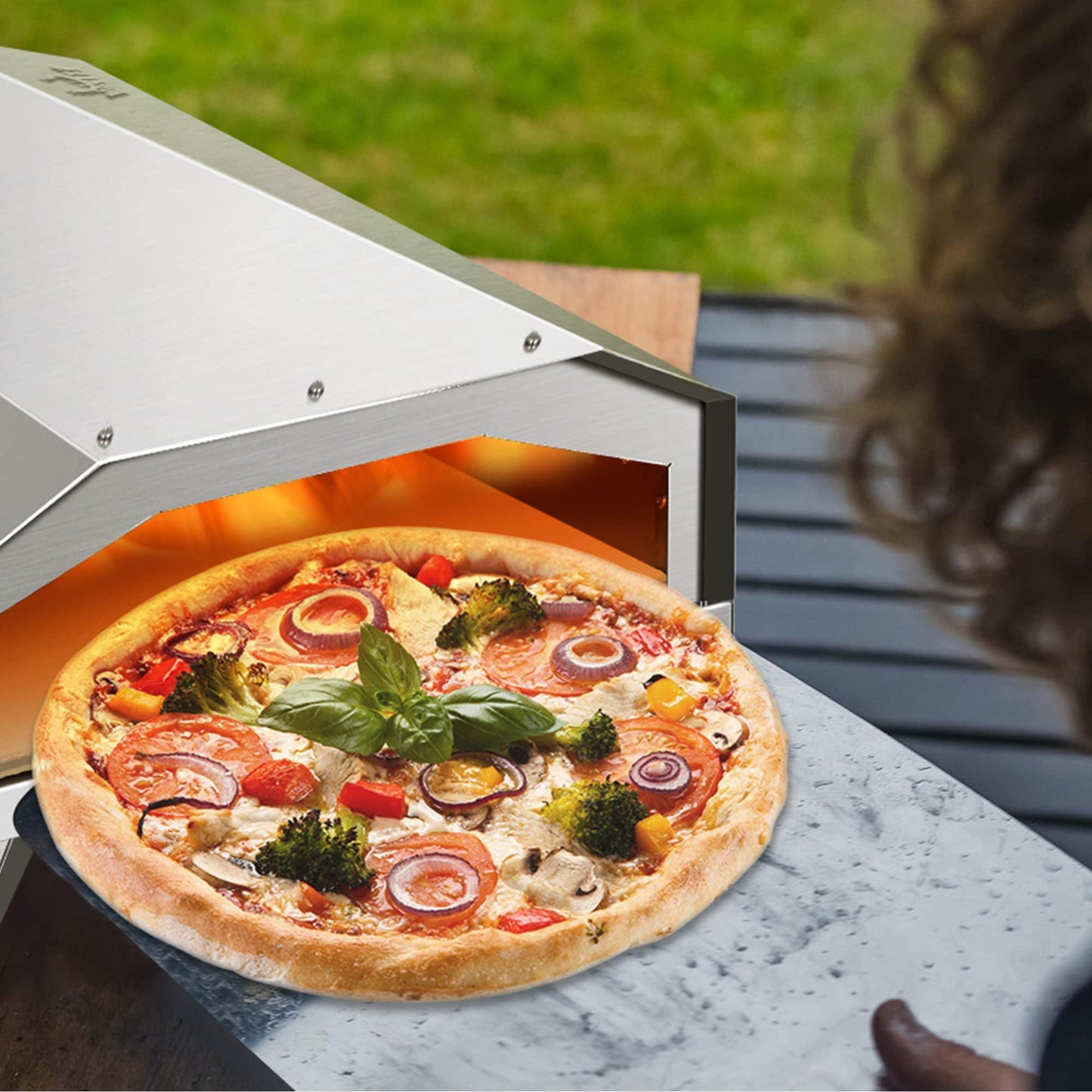 BIG HORN Gas Pizza Oven, 12 inch Portable Stainless Steel Propane Pizza Oven, Outdoor Pizza Maker with Stone for Baked Pizza - CookCave