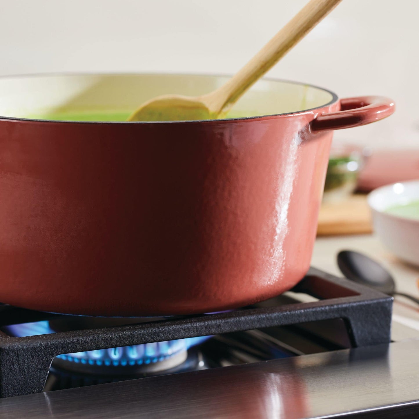 Ayesha Curry Kitchenware Enameled Cast Iron Dutch Oven/Casserole Pot with Lid, 6 Quart, Redwood Red - CookCave