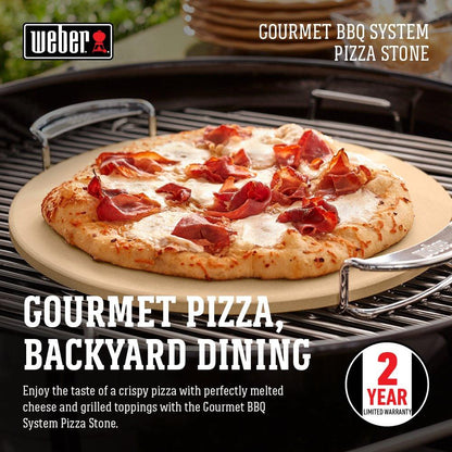 Weber Gourmet BBQ System Pizza Stone with Carry Rack,16.7" Long,Beige - CookCave