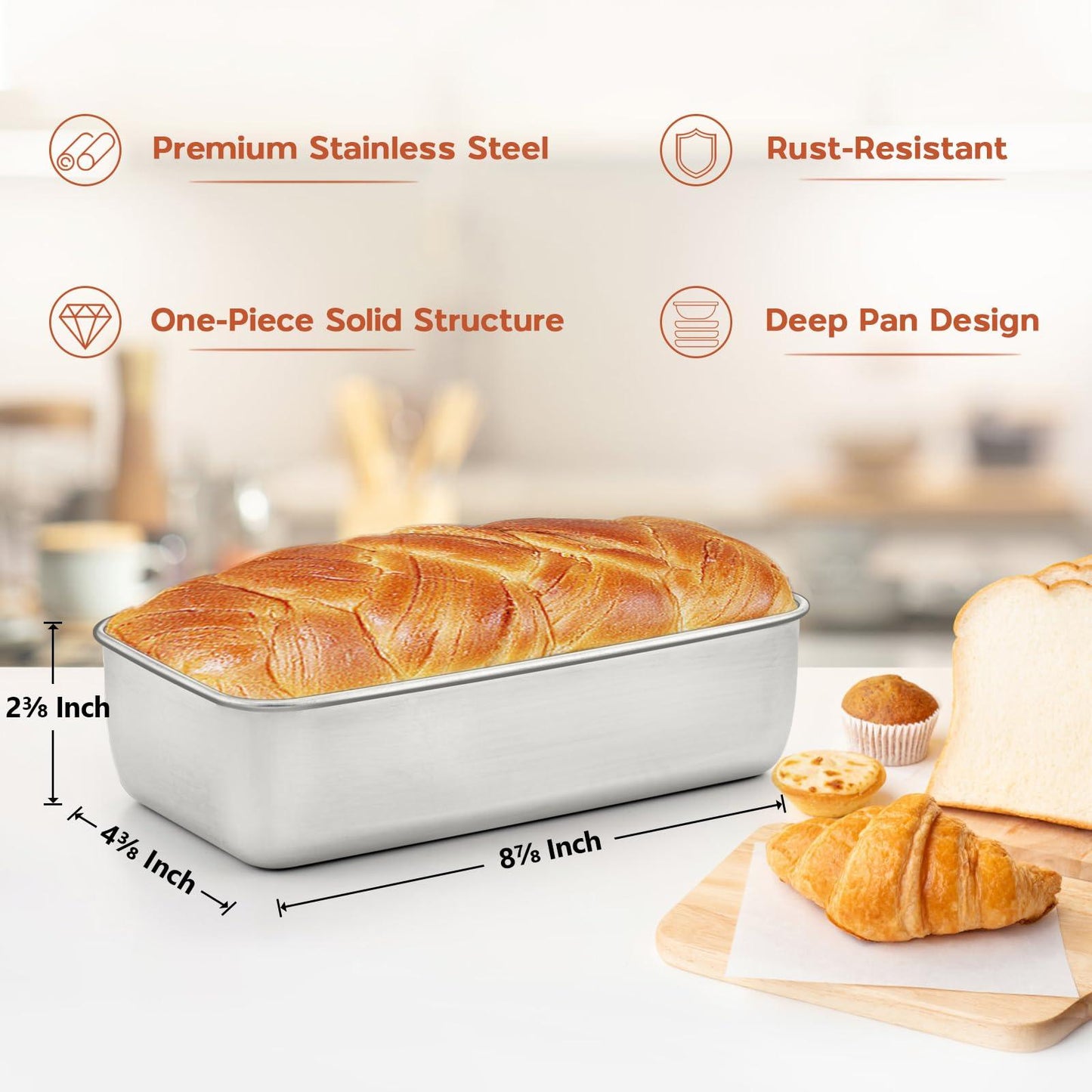 Onader 9 x 5 Bread Loaf Pans Stainless Steel Deep Meatloaf Pan for Baking Set of 4 - CookCave