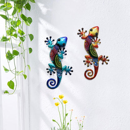 HONGLAND Metal Gecko Wall Art 2 Pack 15 Inch Lizard Outdoor Decor Hanging Glass Sculpture Decoration for Garden Fence Home - CookCave