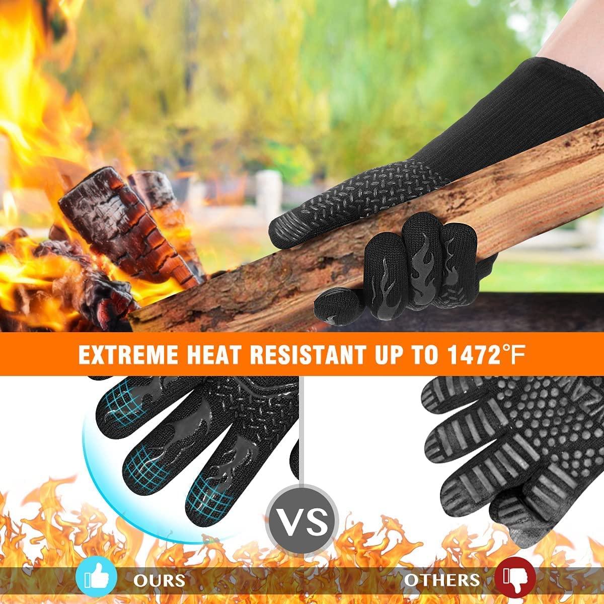 HAMITOR BBQ Grill Gloves Heat Resistant: 1472℉ High Temp Resistance Fireproof Glove for Grilling Smoking Barbecue - Washable Long Oven Mitts Extreme Hot Proof Mittens for Kitchen Cooking Baking - CookCave